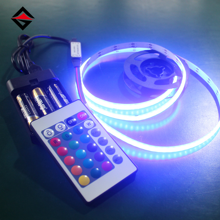 USB 24-कुंजी रिमोट कंट्रोल और बैटरी बॉक्स के साथ 5V RGB COB LED स्ट्रिप